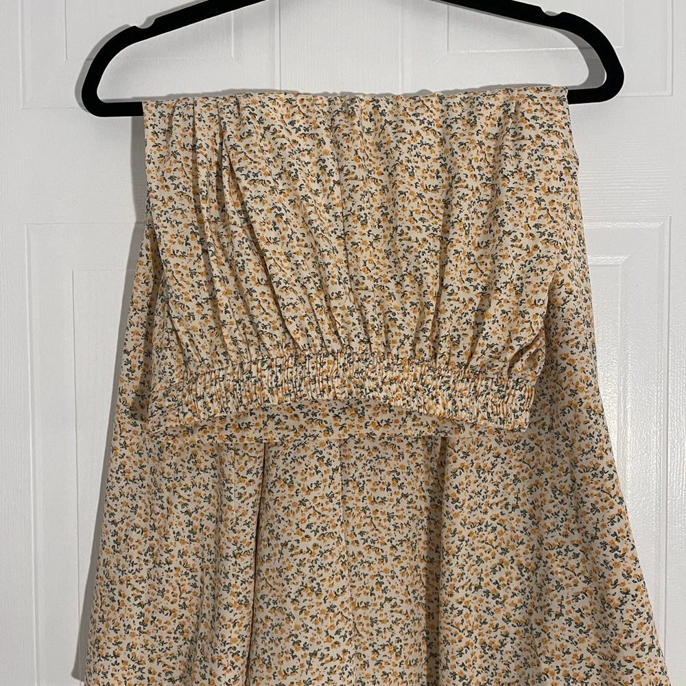 SHEIN Floral Cottage Core Midi Skirt in Cream and Butter Yellow